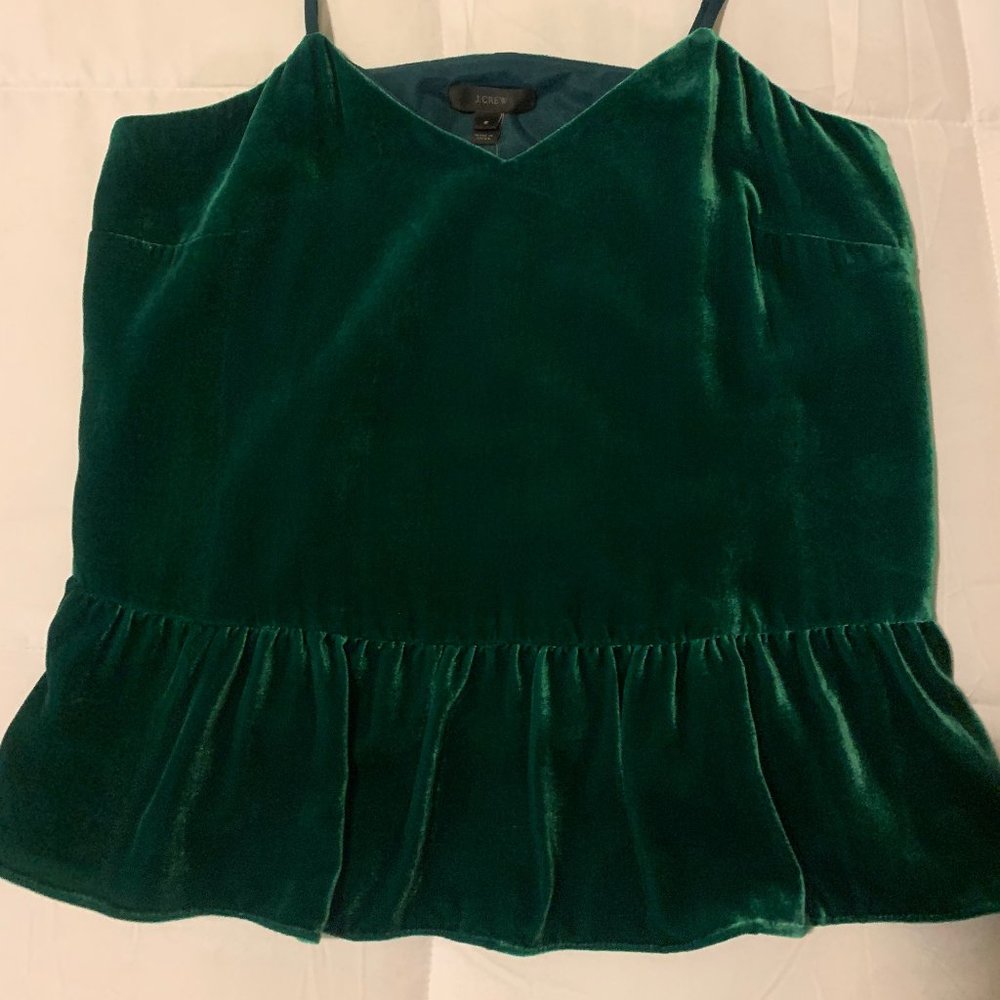 J Crew Green Velvet Spaghetti Strap Top, NWT